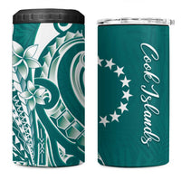 Kia Orana Cook Islands 4 in 1 Can Cooler Tumbler Teal Plumeria Tropical Waves - Polynesian Pride