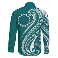 Kia Orana Cook Islands Family Matching Long Sleeve Bodycon Dress and Hawaiian Shirt Teal Plumeria Tropical Waves - Polynesian Pride