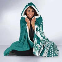 Kia Orana Cook Islands Hooded Blanket Teal Plumeria Tropical Waves - Polynesian Pride