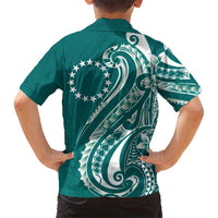 Kia Orana Cook Islands Kid Hawaiian Shirt Teal Plumeria Tropical Waves - Polynesian Pride