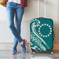 Kia Orana Cook Islands Luggage Cover Teal Plumeria Tropical Waves - Polynesian Pride