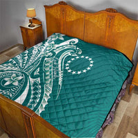 Kia Orana Cook Islands Quilt Teal Plumeria Tropical Waves - Polynesian Pride