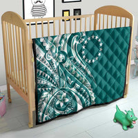 Kia Orana Cook Islands Quilt Teal Plumeria Tropical Waves - Polynesian Pride