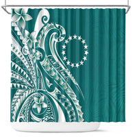 Kia Orana Cook Islands Shower Curtain Teal Plumeria Tropical Waves - Polynesian Pride