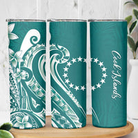 Kia Orana Cook Islands Skinny Tumbler Teal Plumeria Tropical Waves - Polynesian Pride
