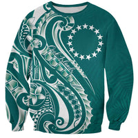 Kia Orana Cook Islands Sweatshirt Teal Plumeria Tropical Waves - Polynesian Pride
