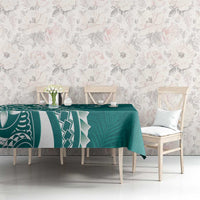 Kia Orana Cook Islands Tablecloth Teal Plumeria Tropical Waves - Polynesian Pride