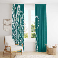 Kia Orana Cook Islands Window Curtain Teal Plumeria Tropical Waves - Polynesian Pride