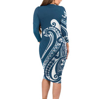 Kia Orana Cook Islands Family Matching Long Sleeve Bodycon Dress and Hawaiian Shirt Auika Plumeria Tropical Waves - Polynesian Pride
