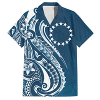 Kia Orana Cook Islands Family Matching Off Shoulder Maxi Dress and Hawaiian Shirt Auika Plumeria Tropical Waves LT7 Dad's Shirt - Short Sleeve Navy Blue - Polynesian Pride