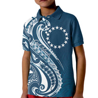 Kia Orana Cook Islands Kid Polo Shirt Auika Plumeria Tropical Waves LT7 Kid Navy Blue - Polynesian Pride