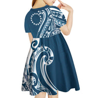 Kia Orana Cook Islands Kid Short Sleeve Dress Auika Plumeria Tropical Waves - Polynesian Pride