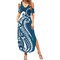Kia Orana Cook Islands Summer Maxi Dress Auika Plumeria Tropical Waves - Polynesian Pride