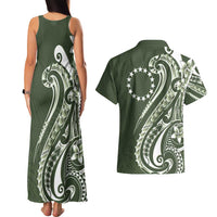 Kia Orana Cook Islands Couples Matching Tank Maxi Dress and Hawaiian Shirt Matie Plumeria Tropical Waves - Polynesian Pride