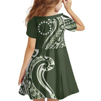 Kia Orana Cook Islands Kid Short Sleeve Dress Matie Plumeria Tropical Waves - Polynesian Pride