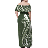 Kia Orana Cook Islands Off Shoulder Maxi Dress Matie Plumeria Tropical Waves - Polynesian Pride