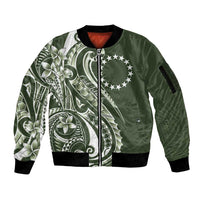 Kia Orana Cook Islands Sleeve Zip Bomber Jacket Matie Plumeria Tropical Waves - Polynesian Pride