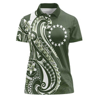Kia Orana Cook Islands Women Polo Shirt Matie Plumeria Tropical Waves LT7 Female Sage Green - Polynesian Pride