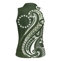 Kia Orana Cook Islands Women Sleeveless Polo Shirt Matie Plumeria Tropical Waves - Polynesian Pride