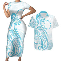 Kia Orana Cook Islands Couples Matching Short Sleeve Bodycon Dress and Hawaiian Shirt Moana Plumeria Tropical Waves - Polynesian Pride