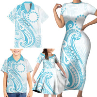 Kia Orana Cook Islands Family Matching Short Sleeve Bodycon Dress and Hawaiian Shirt Moana Plumeria Tropical Waves - Polynesian Pride