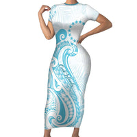 Kia Orana Cook Islands Family Matching Short Sleeve Bodycon Dress and Hawaiian Shirt Moana Plumeria Tropical Waves - Polynesian Pride