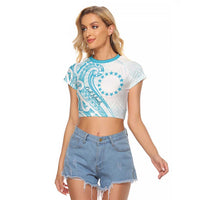 Kia Orana Cook Islands Raglan Cropped T Shirt Moana Plumeria Tropical Waves - Polynesian Pride