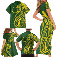 Kia Orana Cook Islands Family Matching Short Sleeve Bodycon Dress and Hawaiian Shirt Plumeria Tropical Waves - Polynesian Pride