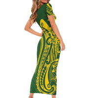 Kia Orana Cook Islands Short Sleeve Bodycon Dress Plumeria Tropical Waves - Polynesian Pride