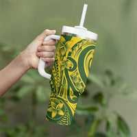 Kia Orana Cook Islands Tumbler With Handle Plumeria Tropical Waves - Polynesian Pride