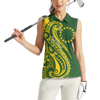 Kia Orana Cook Islands Women Sleeveless Polo Shirt Plumeria Tropical Waves - Polynesian Pride
