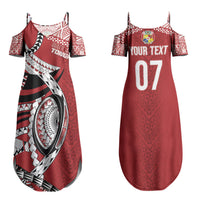 Mate Ma'a Tonga Rugby Custom Kupesi Motifs Family Matching Summer Maxi Dress and Hawaiian Shirt Red Waves LT7 Mom's Dress Red - Polynesian Pride