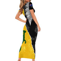 Australia Rugby Mix New Zealands Rugby Short Sleeve Bodycon Dress Wallabies Versus Silver Fern Sporty Basic LT7 - Polynesian Pride