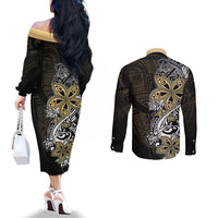 Polynesian Pride Couples Matching Off The Shoulder Long Sleeve Dress and Long Sleeve Button Shirts Tiare With Plumeria Mix Style LT7 - Polynesian Pride