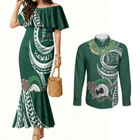 Hawaii Rainbow Warriors Alumni Personalized Couples Matching Mermaid Dress and Long Sleeve Button Shirt Ti Maile Lei - Glory For The Warriors