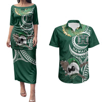 Hawaii Rainbow Warriors Alumni Personalized Couples Matching Puletasi and Hawaiian Shirt Ti Maile Lei - Glory For The Warriors