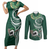 Hawaii Rainbow Warriors Alumni Personalized Couples Matching Short Sleeve Bodycon Dress and Long Sleeve Button Shirt Ti Maile Lei - Glory For The Warriors