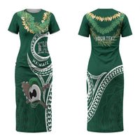 Hawaii Rainbow Warriors Alumni Personalized Couples Matching Short Sleeve Bodycon Dress and Long Sleeve Button Shirt Ti Maile Lei - Glory For The Warriors