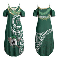 Hawaii Rainbow Warriors Alumni Personalized Couples Matching Summer Maxi Dress and Long Sleeve Button Shirt Ti Maile Lei - Glory For The Warriors