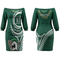 Hawaii Rainbow Warriors Alumni Personalized Family Matching Off The Shoulder Long Sleeve Dress and Hawaiian Shirt Ti Maile Lei - Glory For The Warriors