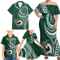 Hawaii Rainbow Warriors Alumni Personalized Family Matching Off Shoulder Maxi Dress and Hawaiian Shirt Ti Maile Lei - Glory For The Warriors