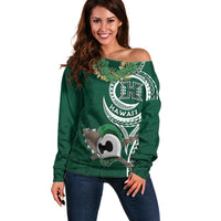 Hawaii Rainbow Warriors Alumni Personalized Off Shoulder Sweater Ti Maile Lei - Glory For The Warriors