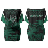 Hawaii Rainbow Warriors La'au Pama Personalized Couples Matching Off Shoulder Short Dress and Hawaiian Shirt