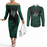 Hawaii Rainbow Warriors La'au Pama Personalized Couples Matching Off The Shoulder Long Sleeve Dress and Long Sleeve Button Shirt