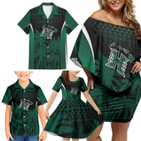 Hawaii Rainbow Warriors La'au Pama Personalized Family Matching Off Shoulder Short Dress and Hawaiian Shirt