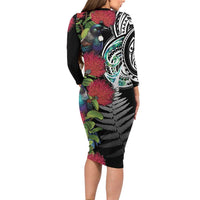 Meri Kirihimete New Zealand Family Matching Long Sleeve Bodycon Dress and Hawaiian Shirt Tui on Pohutukawa