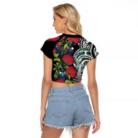 Meri Kirihimete New Zealand Raglan Cropped T Shirt Tui on Pohutukawa