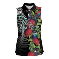 Meri Kirihimete New Zealand Women Sleeveless Polo Shirt Tui on Pohutukawa