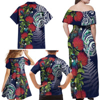 Meri Kirihimete New Zealand Family Matching Off Shoulder Maxi Dress and Hawaiian Shirt Tui on Pohutukawa - Blue Ver