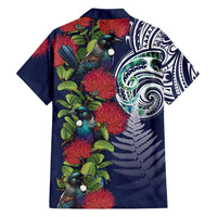 Meri Kirihimete New Zealand Family Matching Short Sleeve Bodycon Dress and Hawaiian Shirt Tui on Pohutukawa - Blue Ver LT7 - Polynesian Pride